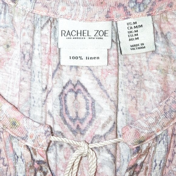 Rachel Zoe | 100% Linen Tassel Tank Top Pink & Beige Motif | Size Medium - Picture 6 of 11